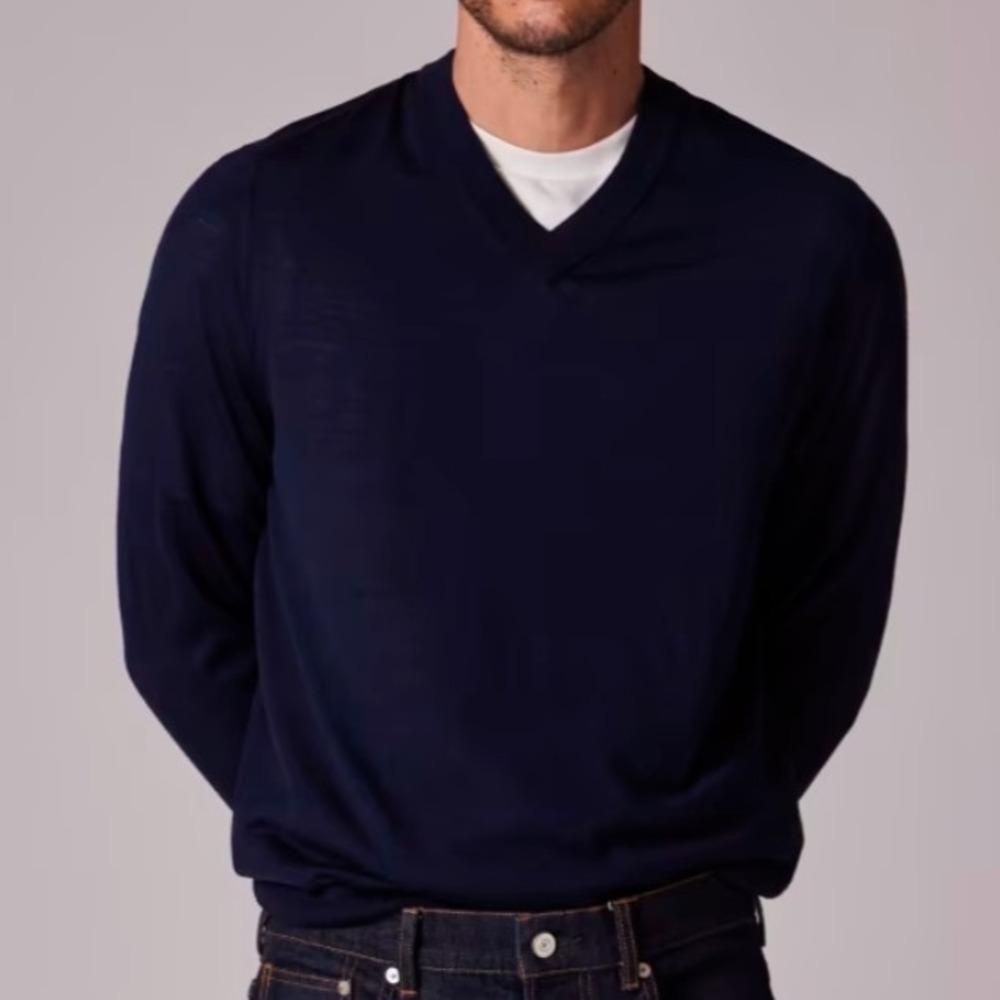 Paul Smith Men's XL Merino Wool Navy V Neck Sweater Pullover Casual Cozy Warm